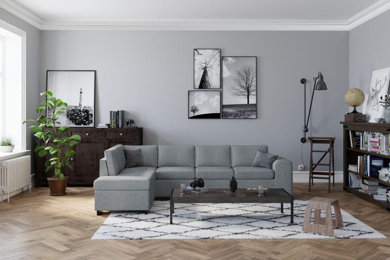 Link 4-sits Högervänd L-formad Schäslongsoffa i Tyg - Ljusgrå - Möbler - Soffa - Divansoffor & schäslongsoffa