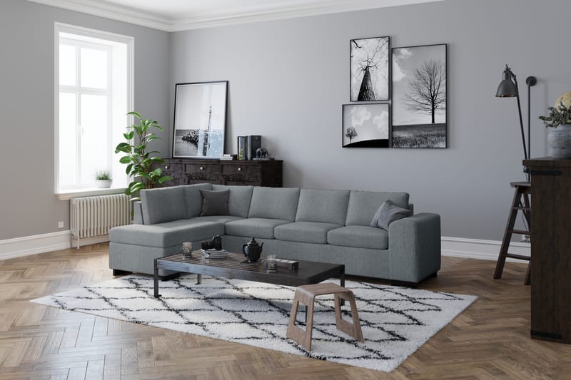 Link 4-sits Högervänd L-formad Schäslongsoffa i Tyg - Ljusgrå - Möbler - Soffa - Divansoffor & schäslongsoffa
