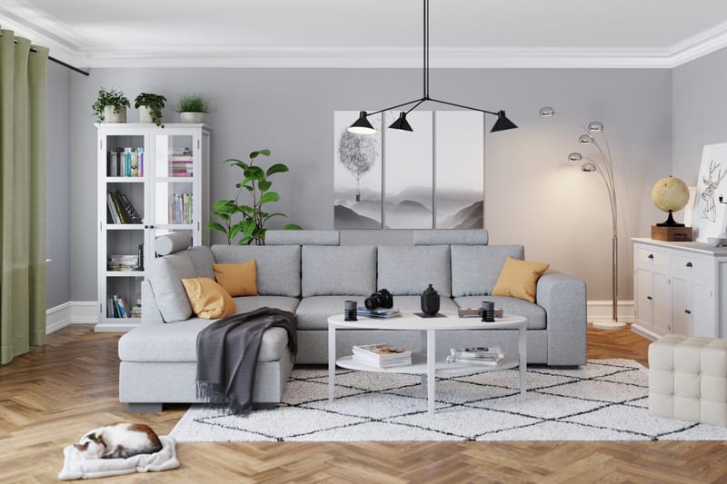 Link 4-sits Högervänd L-formad Schäslongsoffa i Tyg - Ljusgrå - Möbler - Soffa - Divansoffor & schäslongsoffa
