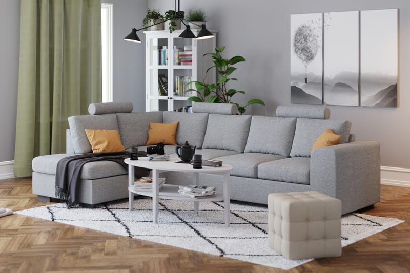 Link 4-sits Högervänd L-formad Schäslongsoffa i Tyg - Ljusgrå - Möbler - Soffa - Divansoffor & schäslongsoffa