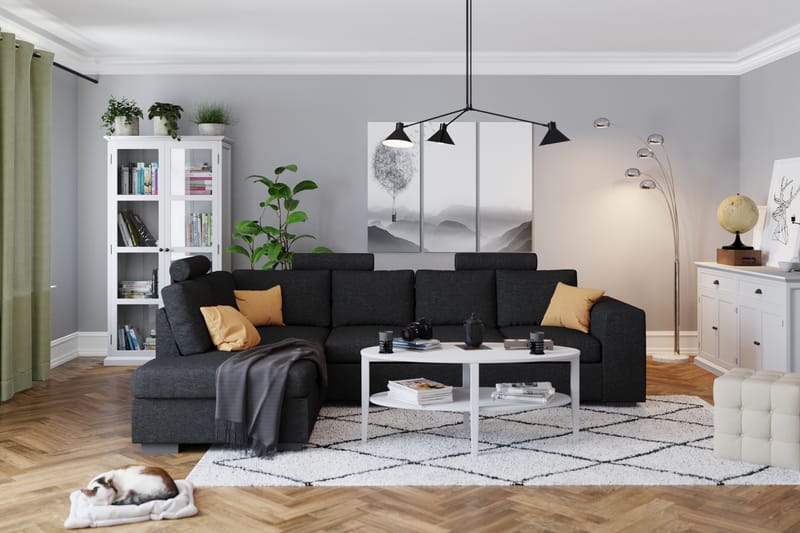 Link 4-sits Högervänd L-formad Schäslongsoffa i Tyg - Svart - Möbler - Soffa - Divansoffor & schäslongsoffa