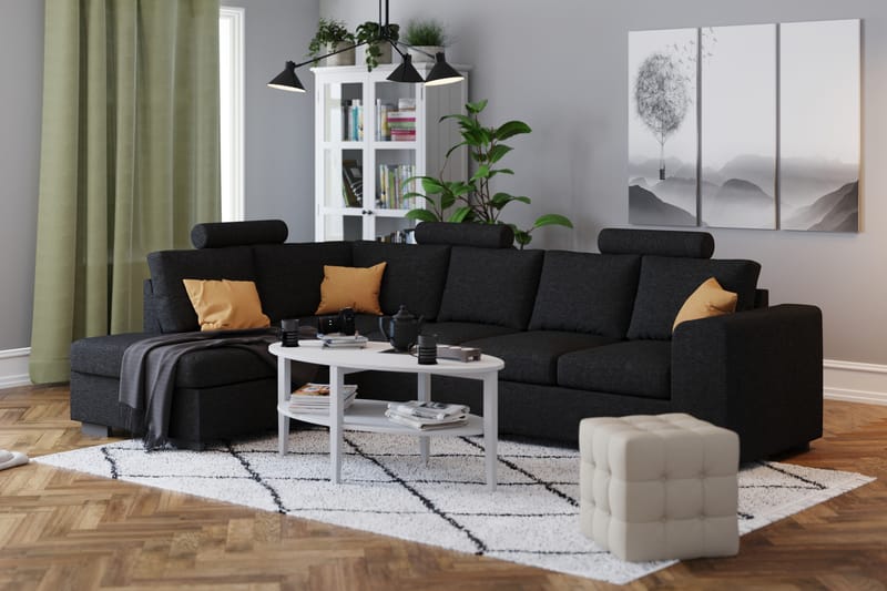 Link 4-sits Högervänd L-formad Schäslongsoffa i Tyg - Svart - Möbler - Soffa - Divansoffor & schäslongsoffa