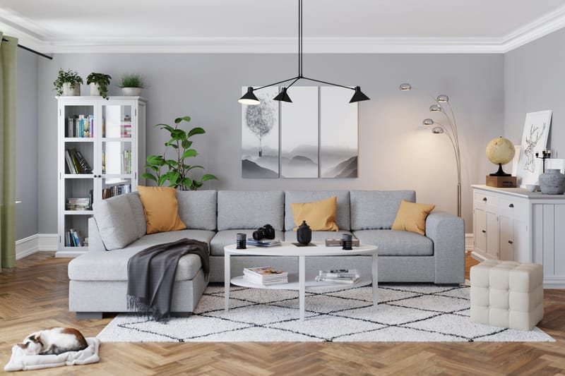 Link 4-sits Vänstervänd L-formad Large Schäslongsoffa i Tyg - Ljusgrå - Möbler - Soffa - Divansoffor & schäslongsoffa