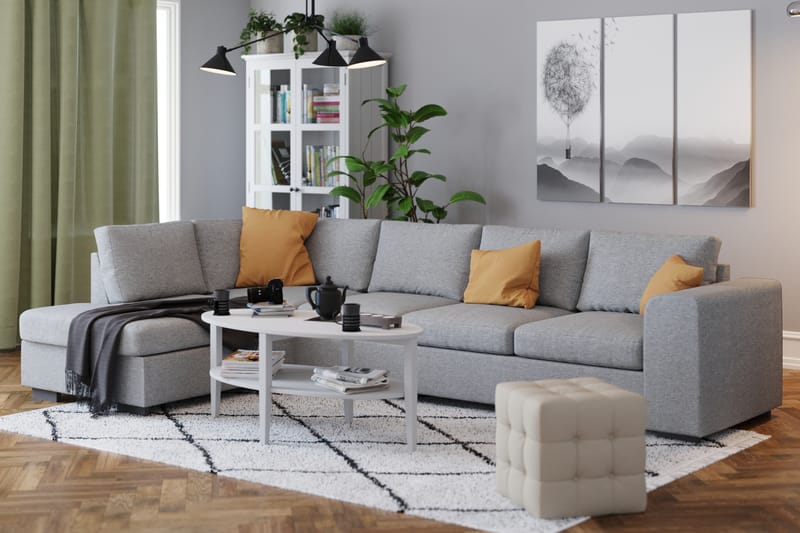Link 4-sits Vänstervänd L-formad Large Schäslongsoffa i Tyg - Ljusgrå - Möbler - Soffa - Divansoffor & schäslongsoffa