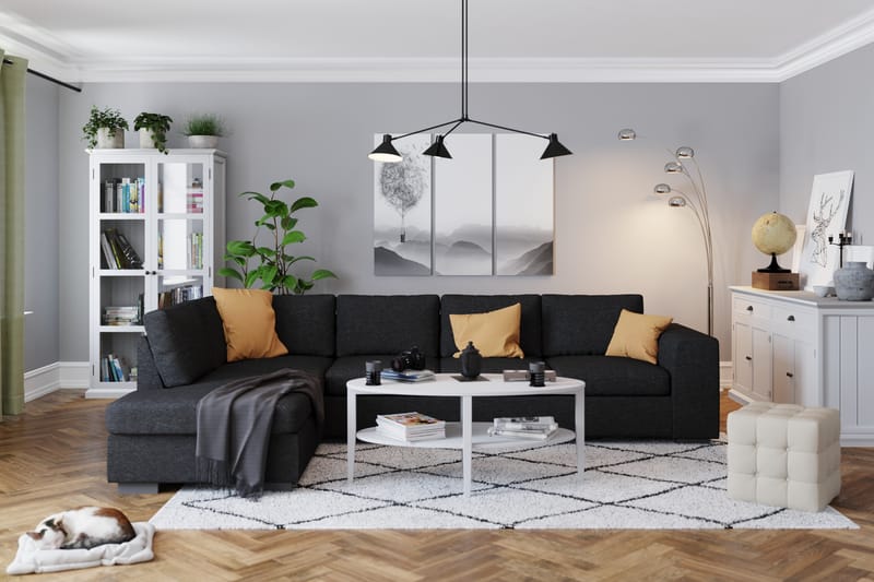 Link 4-sits Vänstervänd L-formad Large Schäslongsoffa i Tyg - Svart - Möbler - Soffa - Divansoffor & schäslongsoffa