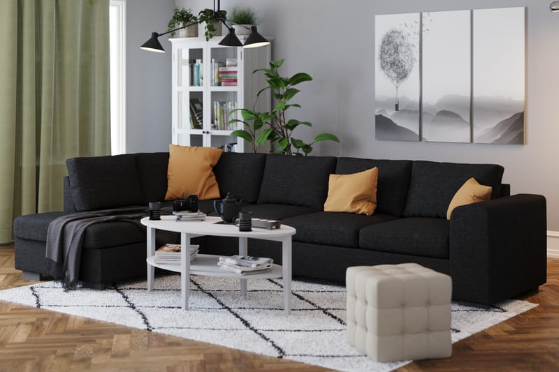Link 4-sits Vänstervänd L-formad Large Schäslongsoffa i Tyg - Svart - Möbler - Soffa - Divansoffor & schäslongsoffa