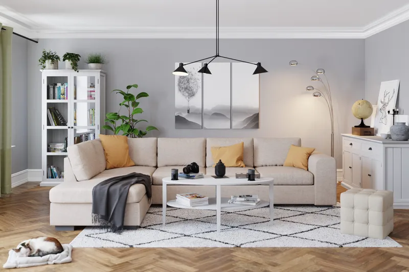 Link 4-sits Vänstervänd L-formad Schäslongsoffa i Tyg - Beige - Möbler - Soffa - Divansoffor & schäslongsoffa