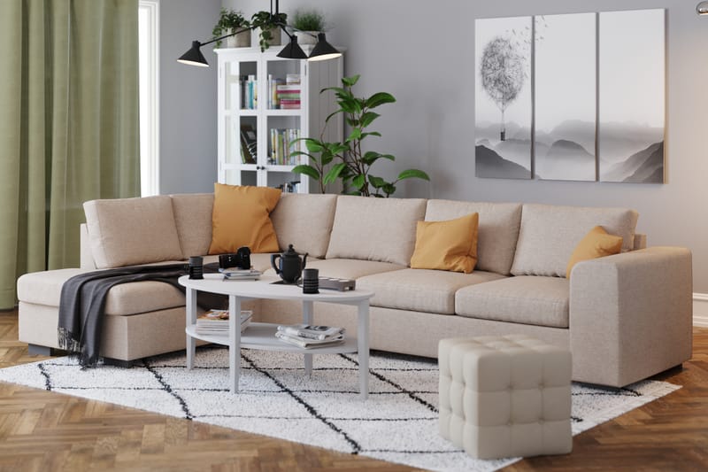 Link 4-sits Vänstervänd L-formad Schäslongsoffa i Tyg - Beige - Möbler - Soffa - Divansoffor & schäslongsoffa