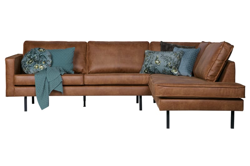 Lissbon 3-sits Höger L-formad Hörnsoffa med Divan 266 cm i Läder - Cognac - Möbler - Soffa - Divansoffor & schäslongsoffa