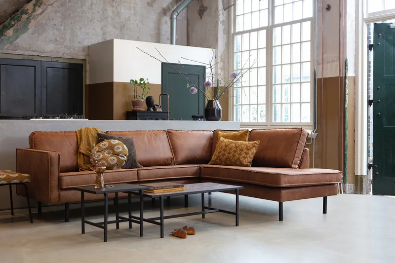 Lissbon 3-sits Höger L-formad Hörnsoffa med Divan 266 cm i Läder - Cognac - Möbler - Soffa - Divansoffor & schäslongsoffa