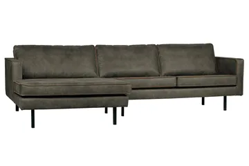 Lissbon 3-sits Vänster L-formad Divansoffa 300 cm i Läder - Mörk Olivgrå - Möbler - Soffa - Divansoffor & schäslongsoffa