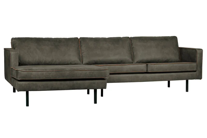 Lissbon 3-sits Vänster L-formad Divansoffa 300 cm i Läder - Mörk Olivgrå - Möbler - Soffa - Divansoffor & schäslongsoffa
