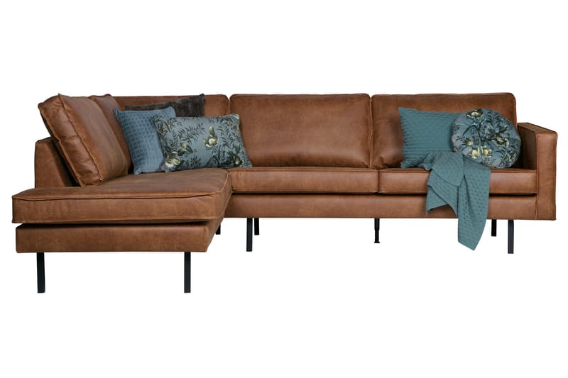 Lissbon 3-sits Vänster L-formad Hörnsoffa med Divan i Skinn - Cognac - Möbler - Soffa - Divansoffor & schäslongsoffa