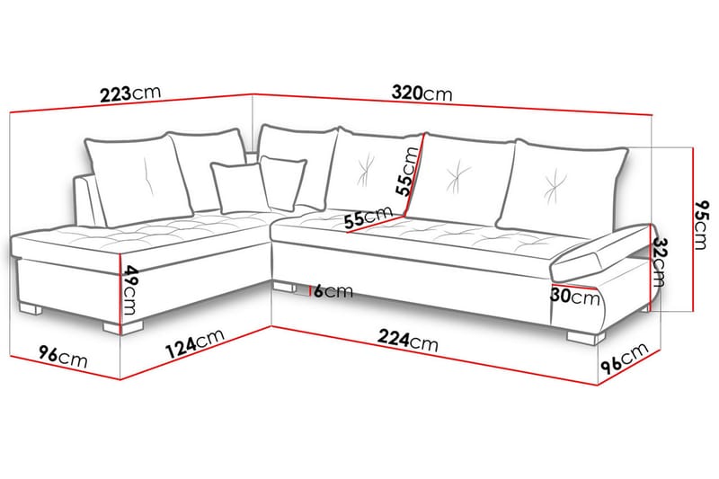 Lord Hörnbäddsoffa 320x223x95 cm - Grå - Divansoffor & schäslongsoffa