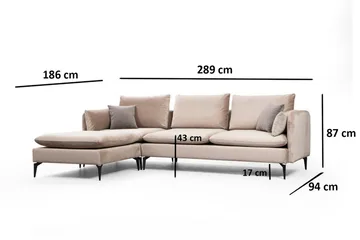 Luces Vänster L-formad Divansoffa med Schäslong 289 cm i Tyg - Beige - Möbler - Soffa - Divansoffor & schäslongsoffa