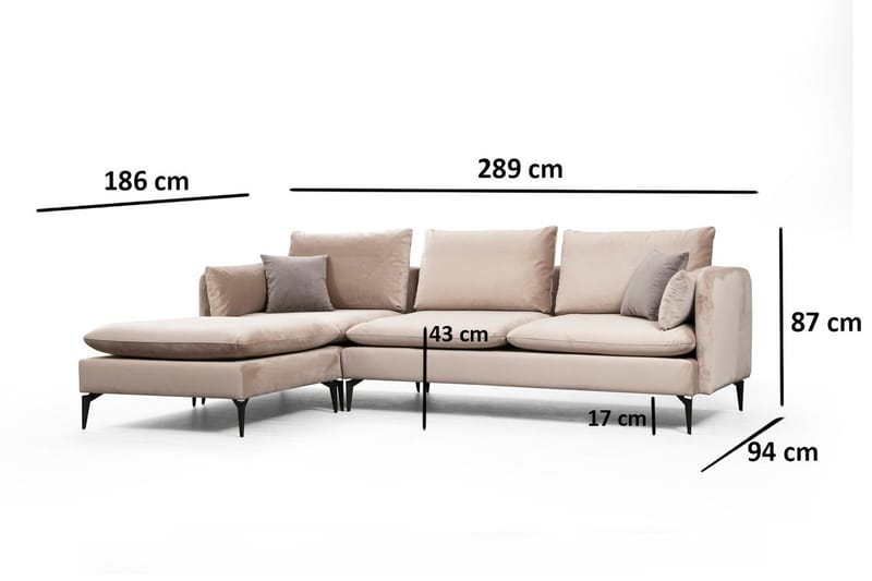 Luces Vänster L-formad Divansoffa med Schäslong 289 cm i Tyg - Beige - Möbler - Soffa - Divansoffor & schäslongsoffa