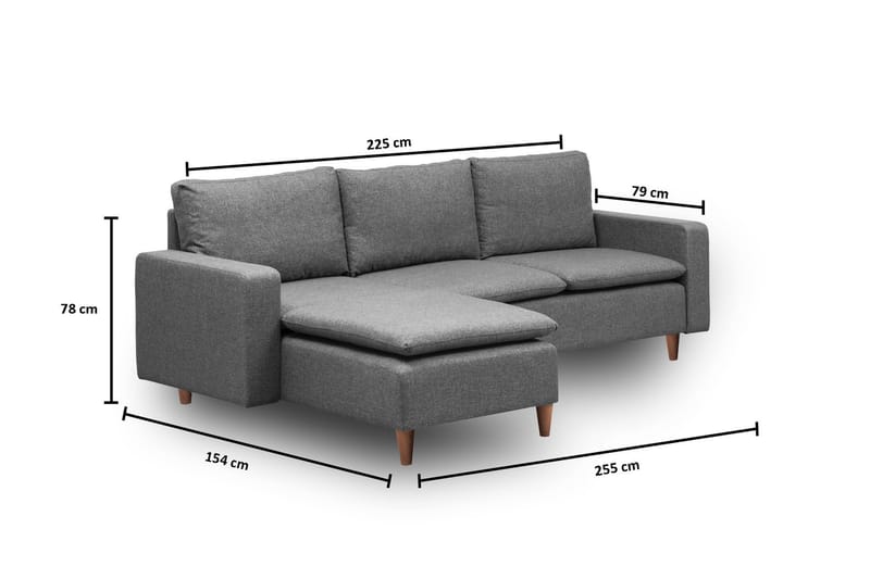 Lungo Soffa m. Divan 4-sits - Mörkgrå - Möbler - Soffa - Divansoffor & schäslongsoffa