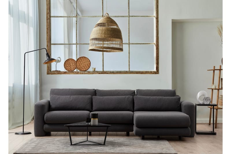 Makhan 3-sits Högervänd L-formad Divansoffa med Schäslong i Bouclé - Antracit - Möbler - Soffa - Divansoffor & schäslongsoffa