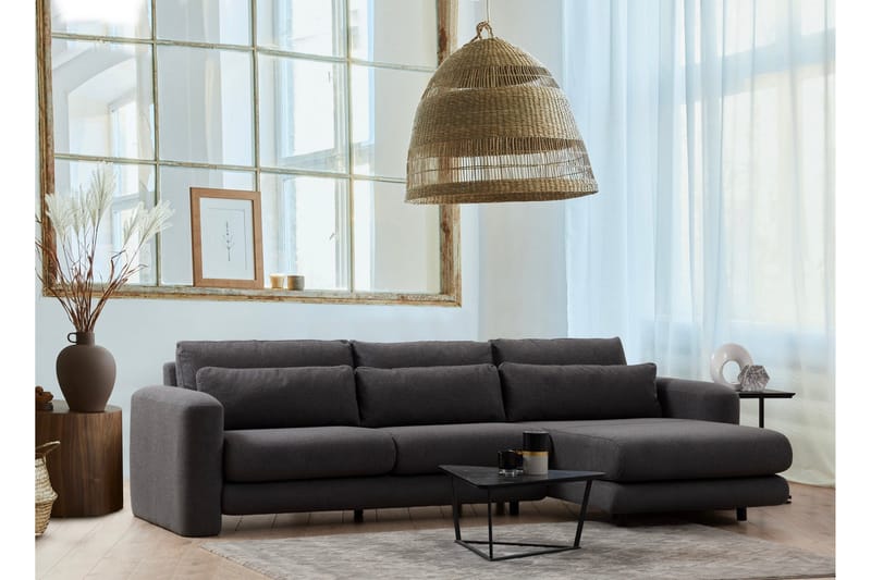 Makhan 3-sits Högervänd L-formad Divansoffa med Schäslong i Bouclé - Antracit - Möbler - Soffa - Divansoffor & schäslongsoffa