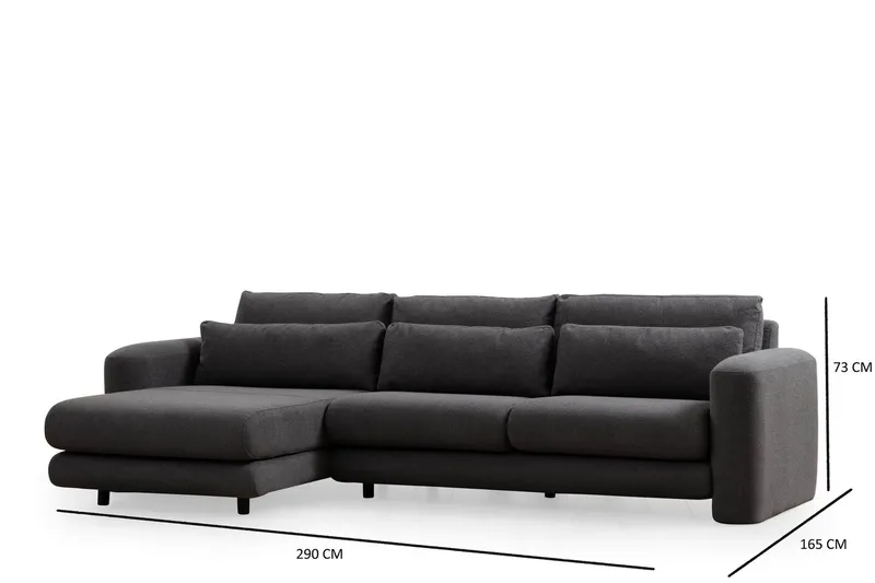 Makhan 3-sits Vänster L-formad Divansoffa med Schäslong i Bouclé - Antracit - Möbler - Soffa - Divansoffor & schäslongsoffa