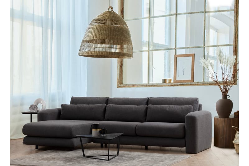Makhan 3-sits Vänster L-formad Divansoffa med Schäslong i Bouclé - Antracit - Möbler - Soffa - Divansoffor & schäslongsoffa