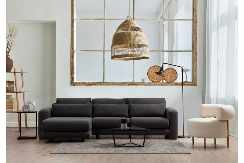 Makhan 3-sits Vänster L-formad Divansoffa med Schäslong i Bouclé - Antracit - Möbler - Soffa - Divansoffor & schäslongsoffa