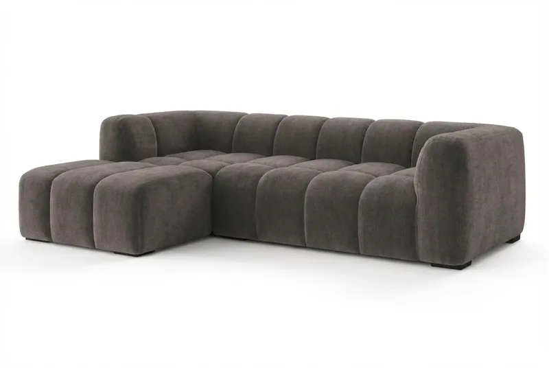 Marlow 3-sits L-formad Bubblig Divansoffa Vänster med Schäslong i Tyg - Grå - Möbler - Soffa - Divansoffor & schäslongsoffa