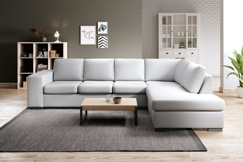 Memphis 4-sits Högervänd L-formad Schäslongsoffa i Konstläder - Vit - Möbler - Soffa - Divansoffor & schäslongsoffa