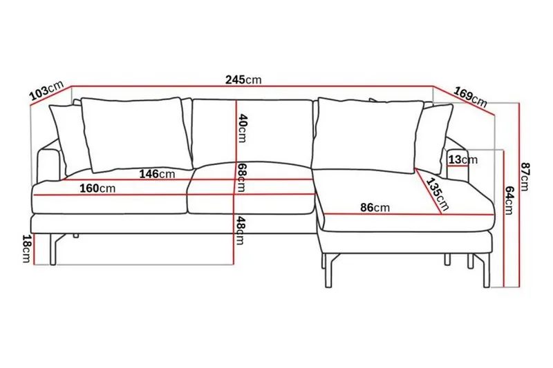 Menard 3-sits Högervänd L-formad Divansoffa i Tyg - Mörkgrå - Möbler - Soffa - Divansoffor & schäslongsoffa - 3 sits soffa med divan