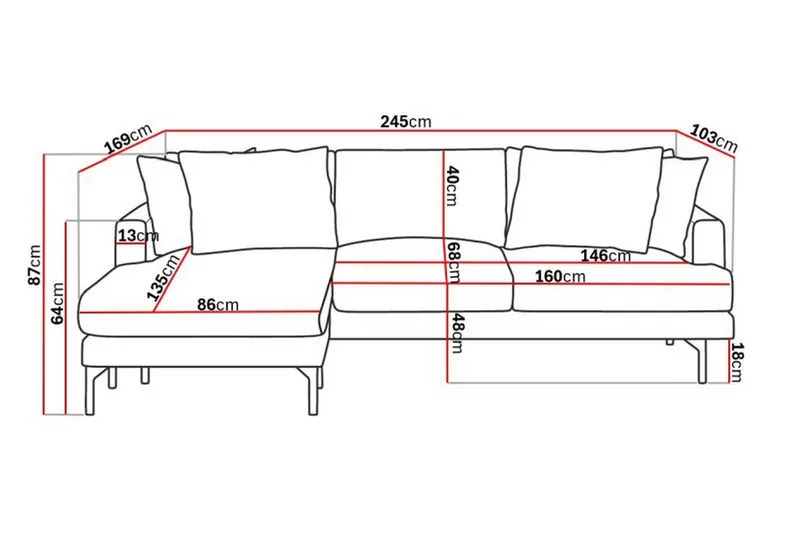 Menard 3-sits Vänstervänd L-formad Djup Divansoffa i Manchester - Beige - Möbler - Soffa - Divansoffor & schäslongsoffa - 3 sits soffa med divan