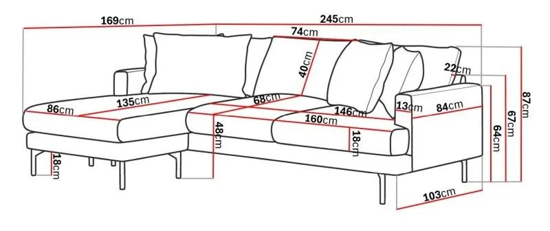 Menard 3-sits Vänstervänd L-formad Djup Divansoffa i Manchester - Brun - Möbler - Soffa - Divansoffor & schäslongsoffa