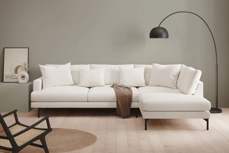 Menard 4-sits Högervänd L-formad Djup Schäslongsoffa i Bouclé - Vit - Möbler - Soffa - Divansoffor & schäslongsoffa