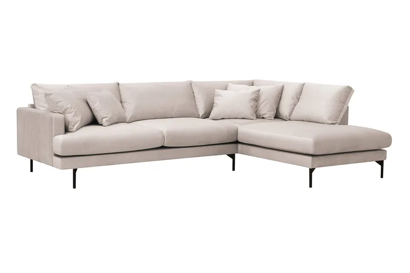 Menard 4-sits Högervänd L-formad Djup Schäslongsoffa i Sammet - Beige - Möbler - Soffa - Divansoffor & schäslongsoffa