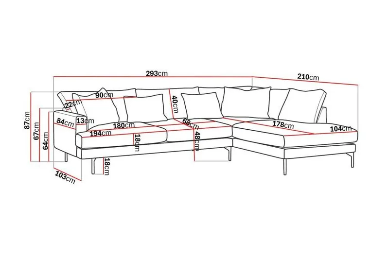 Menard 4-sits Högervänd L-formad Djup Schäslongsoffa i Sammet - Beige - Möbler - Soffa - Divansoffor & schäslongsoffa