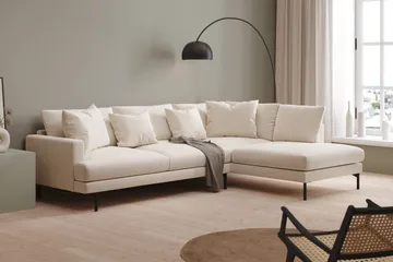 Menard 4-sits Högervänd L-formad Djup Schäslongsoffa i Sammet - Krämvit - Möbler - Soffa - Divansoffor & schäslongsoffa