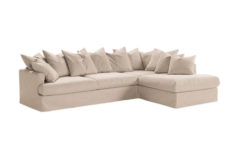 Menard 4-sits Högervänd L-formad Djup Schäslongsoffa i Tyg - Beige - Möbler - Soffa - Divansoffor & schäslongsoffa