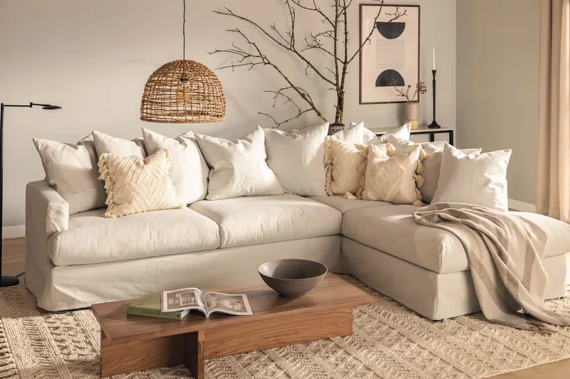 Menard 4-sits Högervänd L-formad Djup Schäslongsoffa i Tyg - Ljusgrå - Möbler - Soffa - Divansoffor & schäslongsoffa