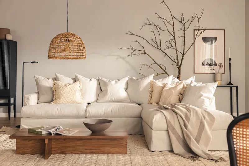 Menard 4-sits Högervänd L-formad Djup Schäslongsoffa i Tyg - Ljusgrå - Möbler - Soffa - Divansoffor & schäslongsoffa