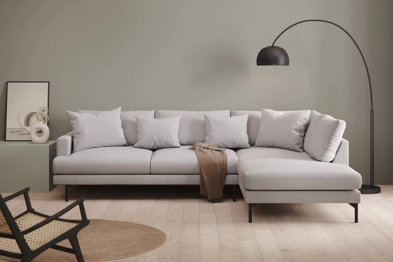 Menard 4-sits Högervänd L-formad Djup Schäslongsoffa i Tyg - Ljusgrå - Möbler - Soffa - Divansoffor & schäslongsoffa