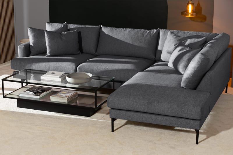 Menard 4-sits Högervänd L-formad Djup Schäslongsoffa i Tyg - Mörkgrå - Möbler - Soffa - Divansoffor & schäslongsoffa