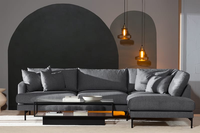 Menard 4-sits Högervänd L-formad Djup Schäslongsoffa i Tyg - Mörkgrå - Möbler - Soffa - Divansoffor & schäslongsoffa