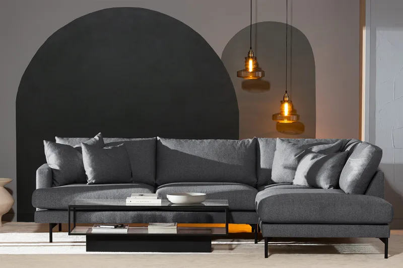 Menard 4-sits Högervänd L-formad Djup Schäslongsoffa i Tyg - Mörkgrå - Möbler - Soffa - Divansoffor & schäslongsoffa