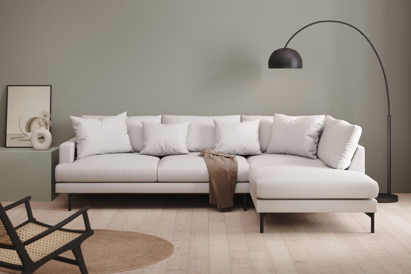 Menard 4-sits Högervänd L-formad Djup Schäslongsoffa i Tyg - Vit - Möbler - Soffa - Divansoffor & schäslongsoffa