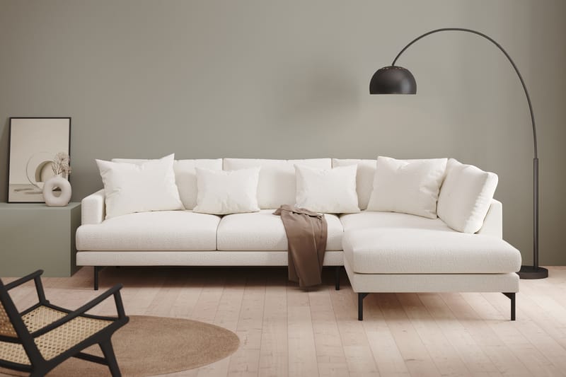 Menard 4-sits Högervänd L-formad Schäslongsoffa i Bouclé - Vit - Möbler - Soffa - Divansoffor & schäslongsoffa