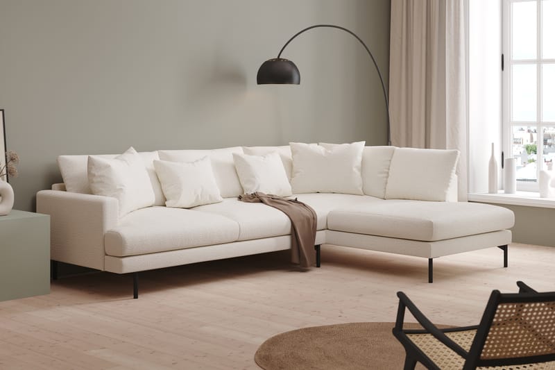 Menard 4-sits Högervänd L-formad Schäslongsoffa i Bouclé - Vit - Möbler - Soffa - Divansoffor & schäslongsoffa