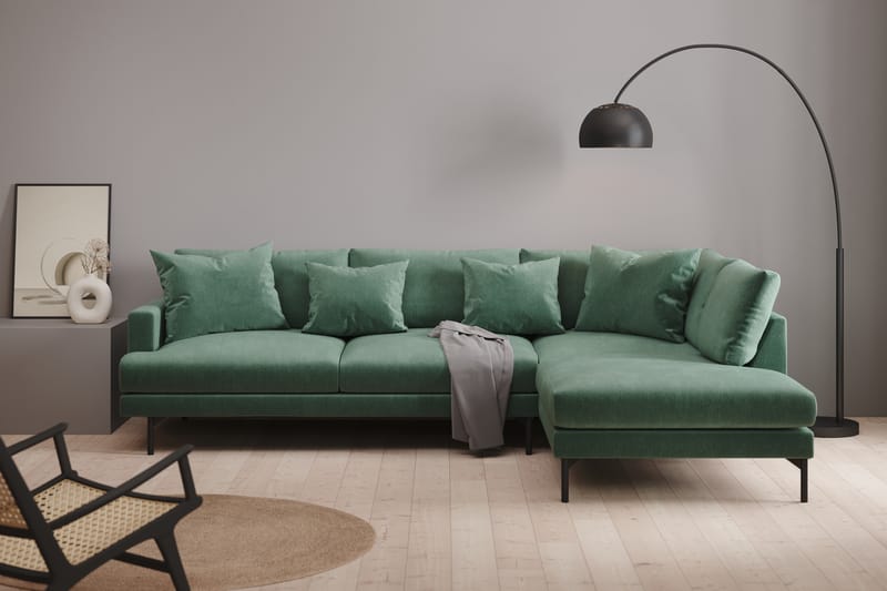 Menard 4-sits Högervänd L-formad Schäslongsoffa i Sammet - Mörkgrön - Möbler - Soffa - Divansoffor & schäslongsoffa