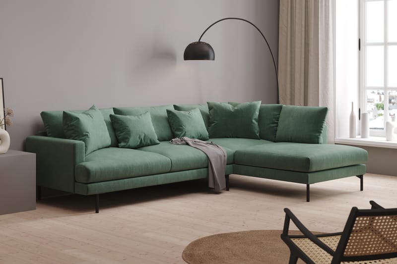 Menard 4-sits Högervänd L-formad Schäslongsoffa i Sammet - Mörkgrön - Möbler - Soffa - Divansoffor & schäslongsoffa