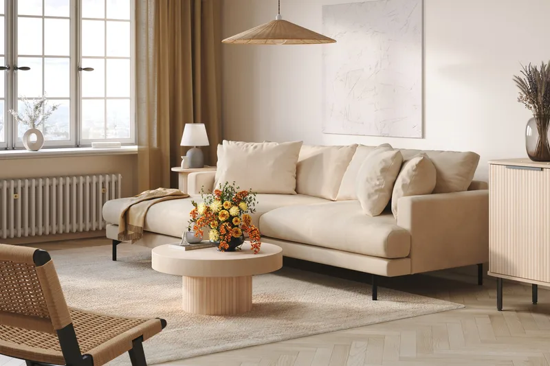 Menard 4-sits Vänstervänd L-formad Divansoffa i Manchester - Beige - Möbler - Soffa - Divansoffor & schäslongsoffa - 4 sits soffa med divan