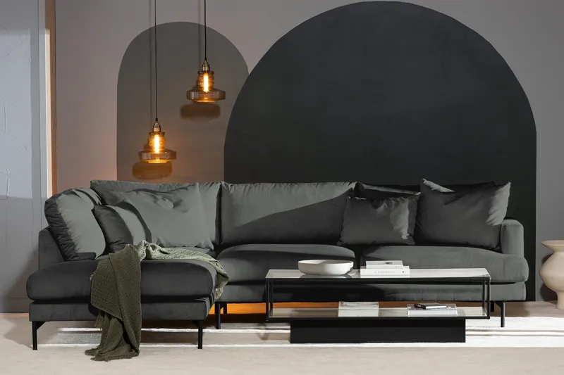 Menard 4-sits Vänstervänd L-formad Djup Schäslongsoffa i Manchester - Grå - Möbler - Soffa - Divansoffor & schäslongsoffa