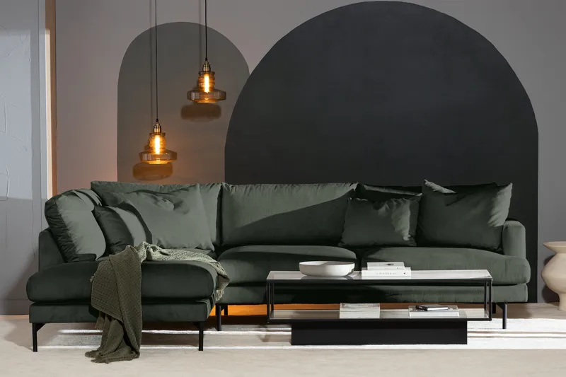 Menard 4-sits Vänstervänd L-formad Djup Schäslongsoffa i Manchester - Grön - Möbler - Soffa - Divansoffor & schäslongsoffa